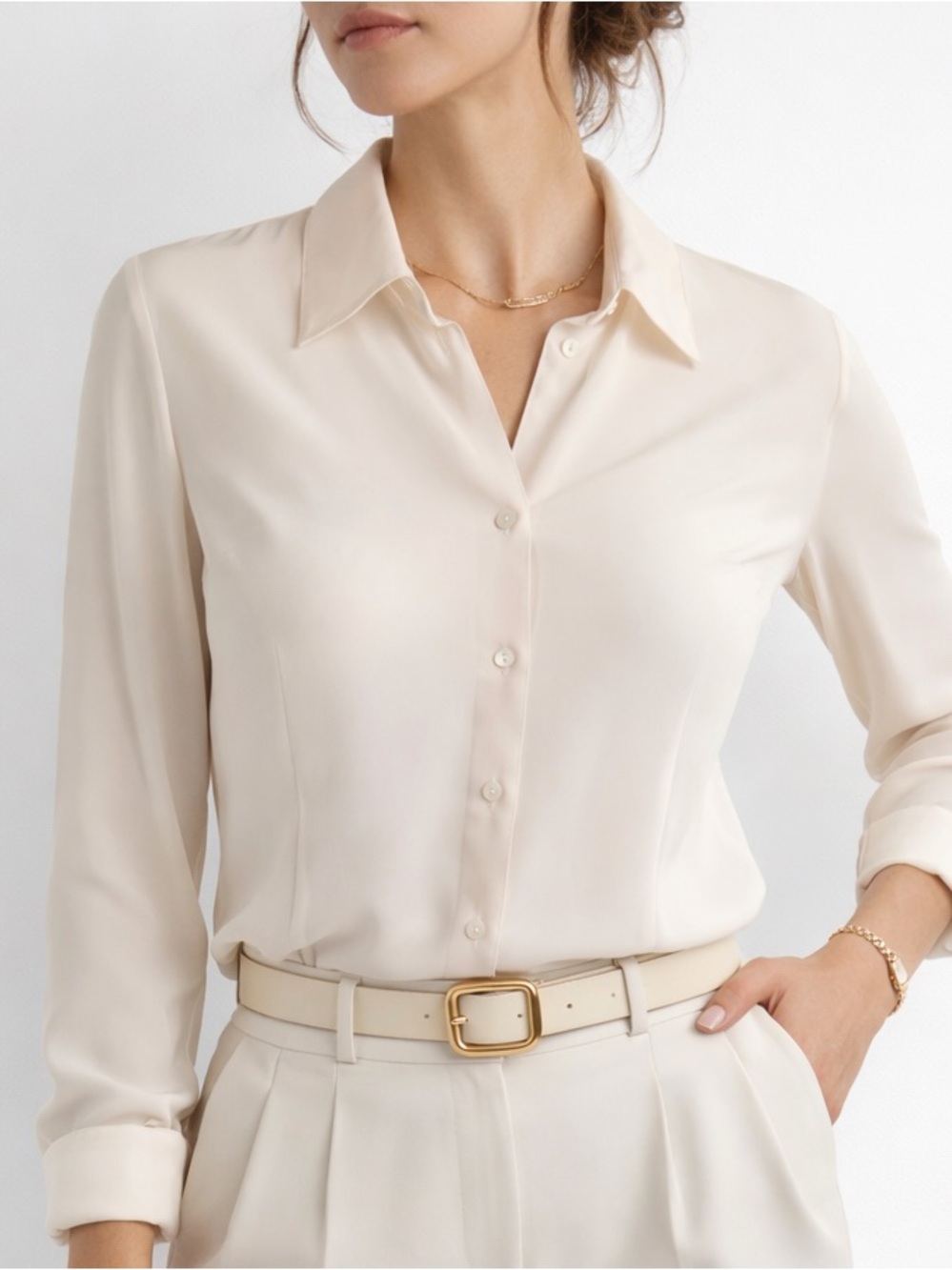 Laura Semi Sheer Chiffon Shirt Fitted Evening Feminine Event Ivory Cream 10